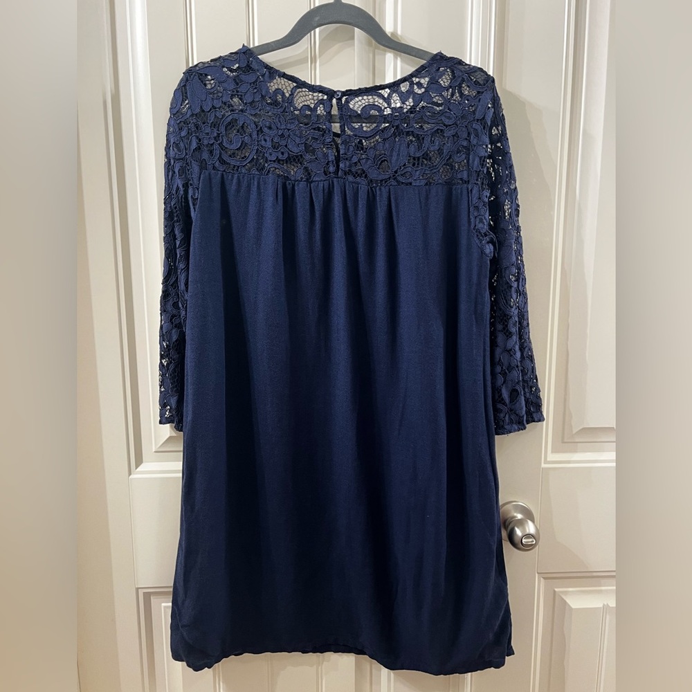 Lace Navy Blue, lined above knee shift dress - Picture 3 of 4